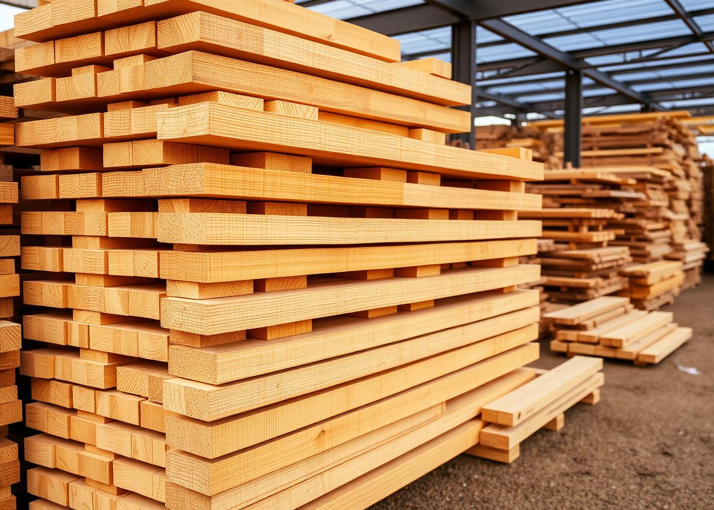 Stacked softwood timber